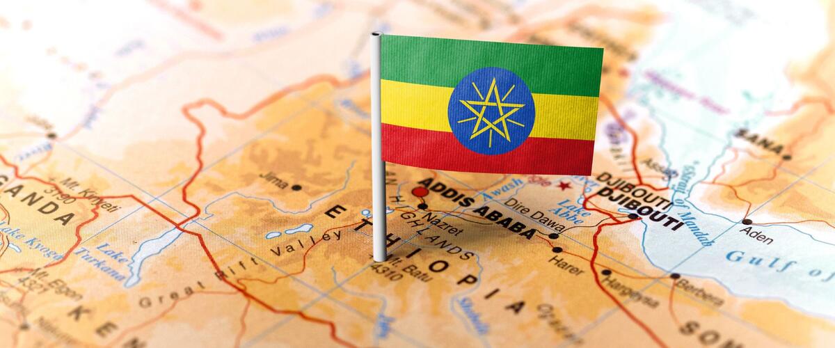 Kartenausschnitt Aethiopien mit Fahne
