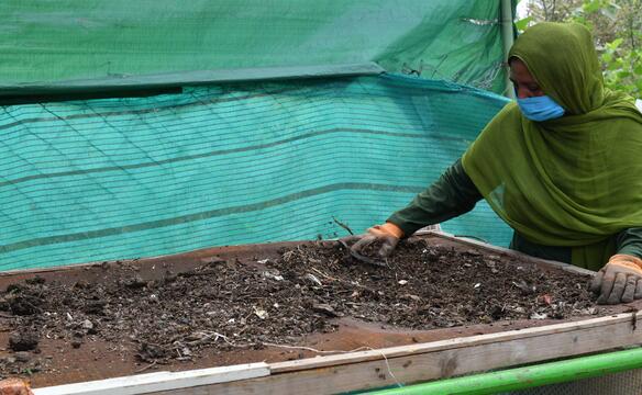 Frau sortiert Kompost in Pakistan